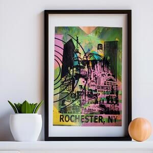 The 'Ēostre' Monoprint Poster of the Rochester, NY Skyline Poster. 13 x 19"